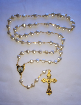 First Communion heart pearl rosary